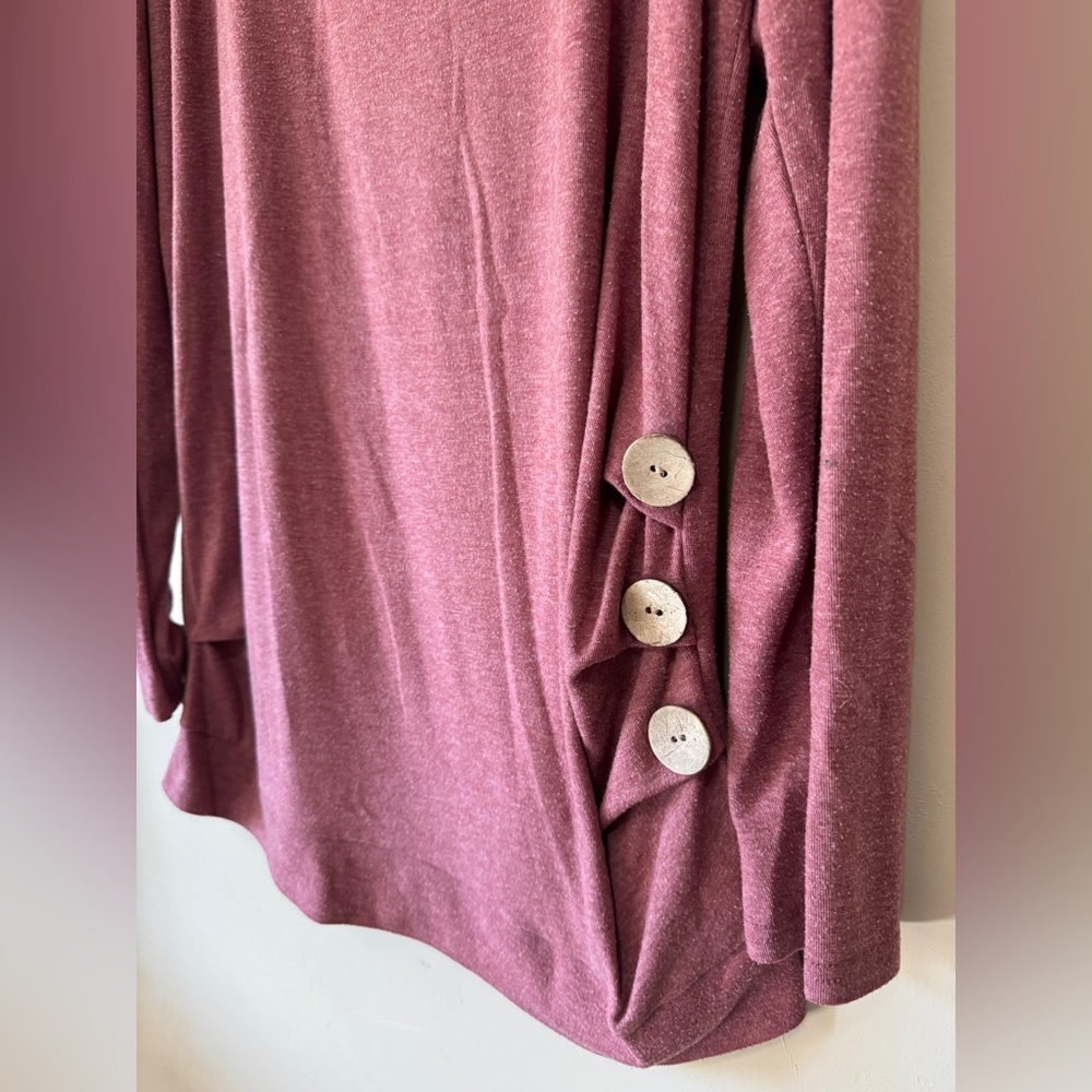 Women's Pink Long Sleeve Top with Button Detail - Picture 3 of 3